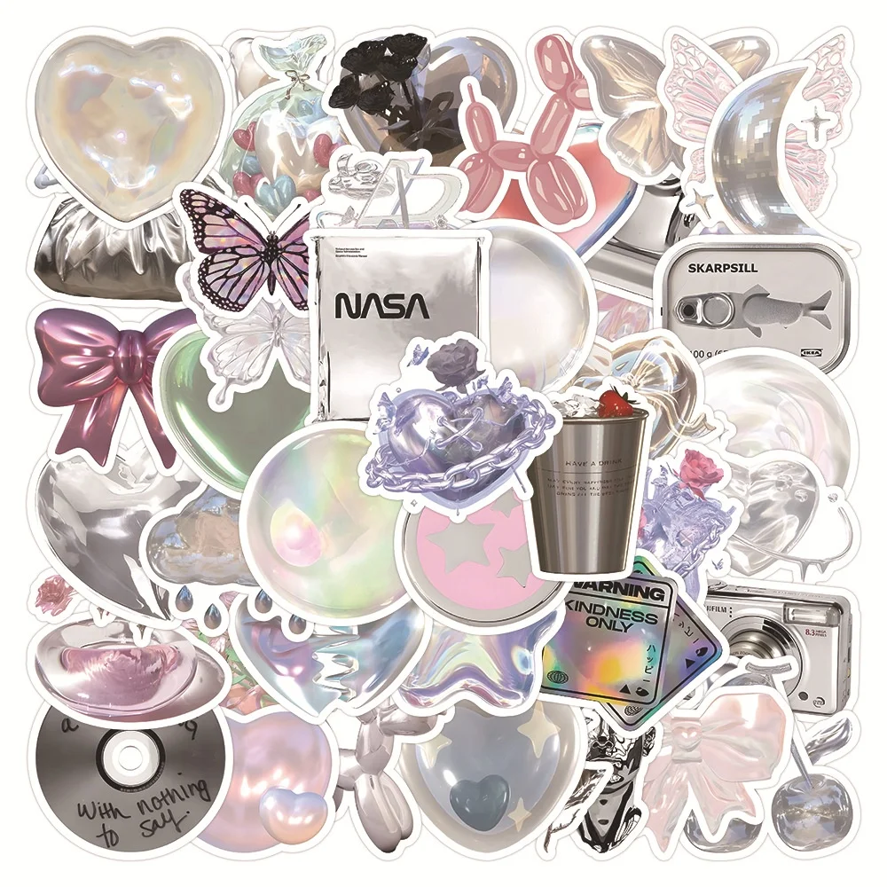 60PCS Ins Stil Coole Silber Rosa Einfache Kunst Graffiti Aufkleber Für Skateboard Gitarre Notebook Aufkleber BulingBulingStickers Shop