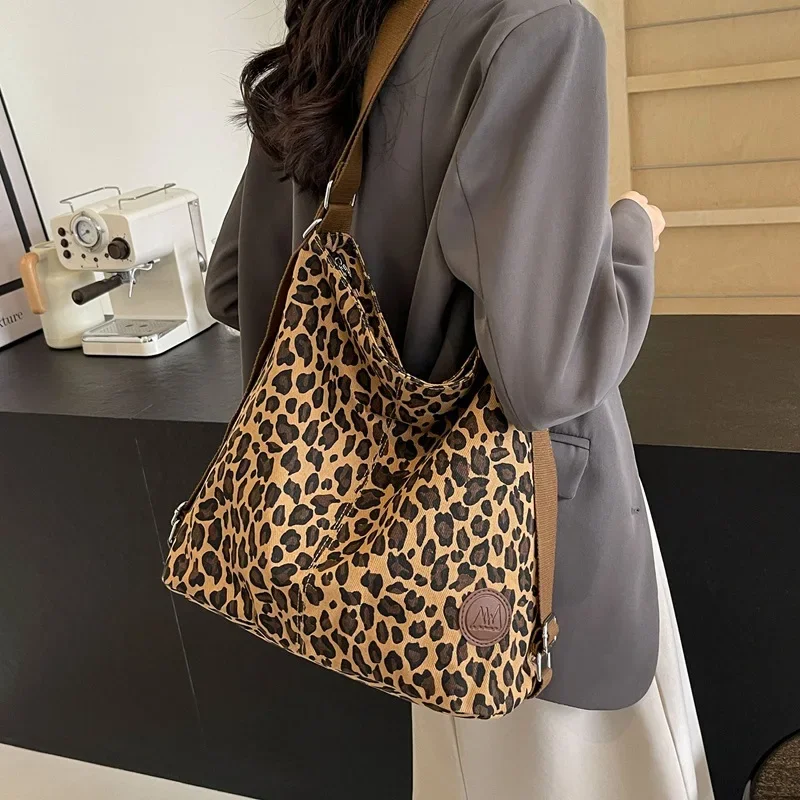European American Style Niche Leopard Print Canvas Fashion Women\'s Bag New Travel Versatile Backpack Shoulder Messenger Bag