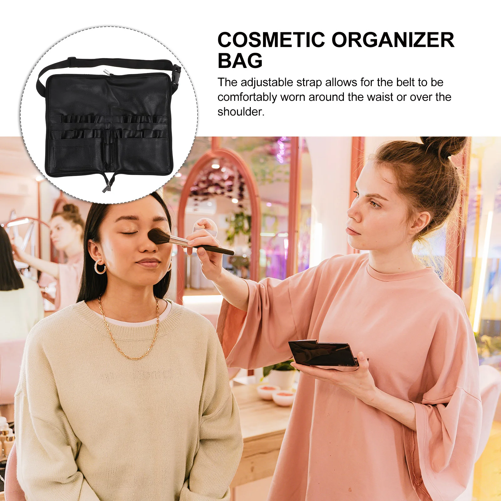 حقيبة خصر بفرشاة قابلة للتعديل من البولي يوريثان، منظم مكياج متعدد الطبقات، حقيبة سفر محمولة للنساء #3