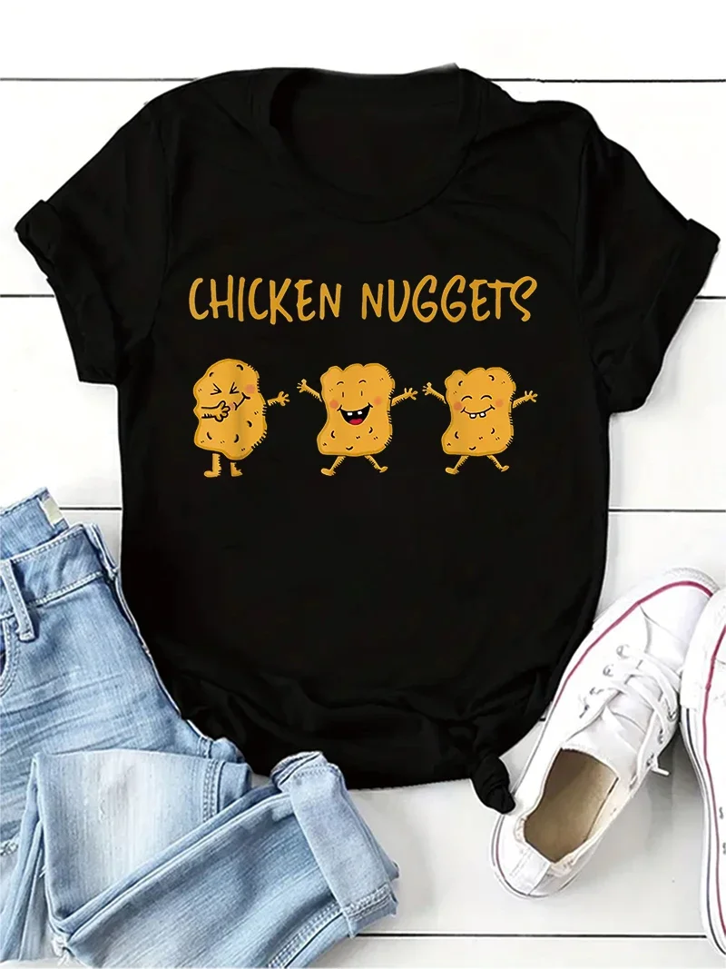 

Chicken Nugget Cartoon Print T shirt Girl Casual Regular Tops Tee Lady Clothes Summer O-neck Short Sleeved T-shirts