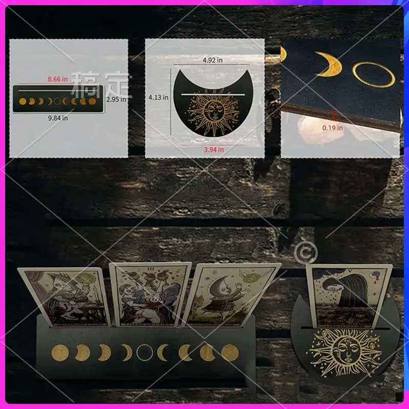 

AUU-Moon Shaped Wooden Base Display Stand Tarot Card Wooden Base Bracket Rectangular Display Stand