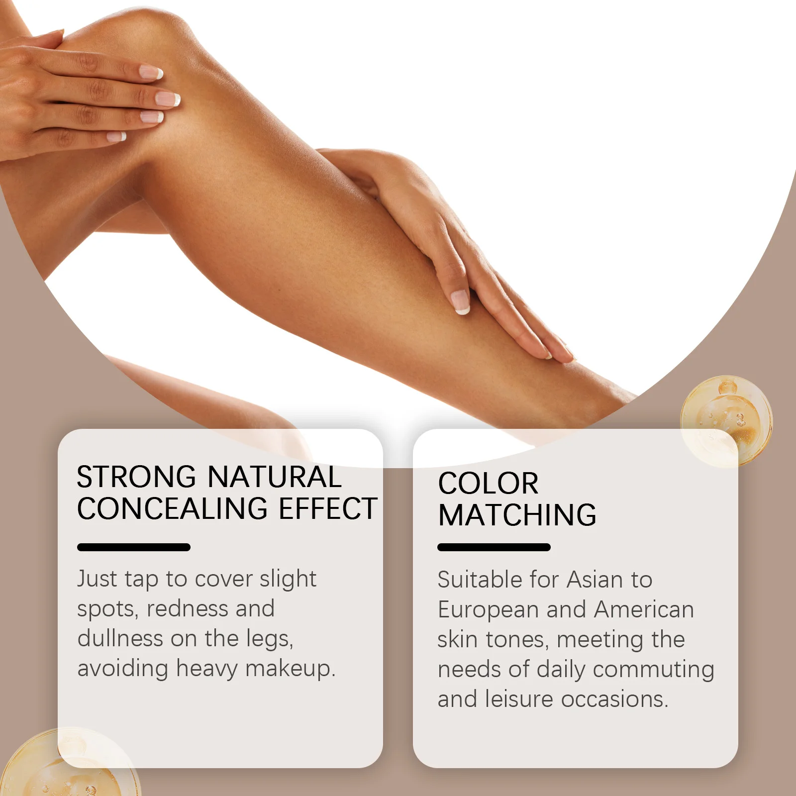 Loción de maquillaje para piernas, corrector duradero, tono uniforme de piel, bronceado falso, resistente al agua, hidratante, brillo Natural, crema de base corporal marrón