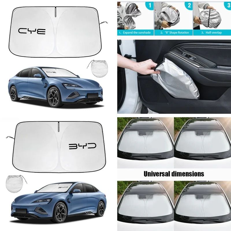 Custom Fit Windshield Sun Shield, Foldable Reflective Anti-UV Sunshade For BYD Dolphin 2022 2023 2024 EV Interior Protection