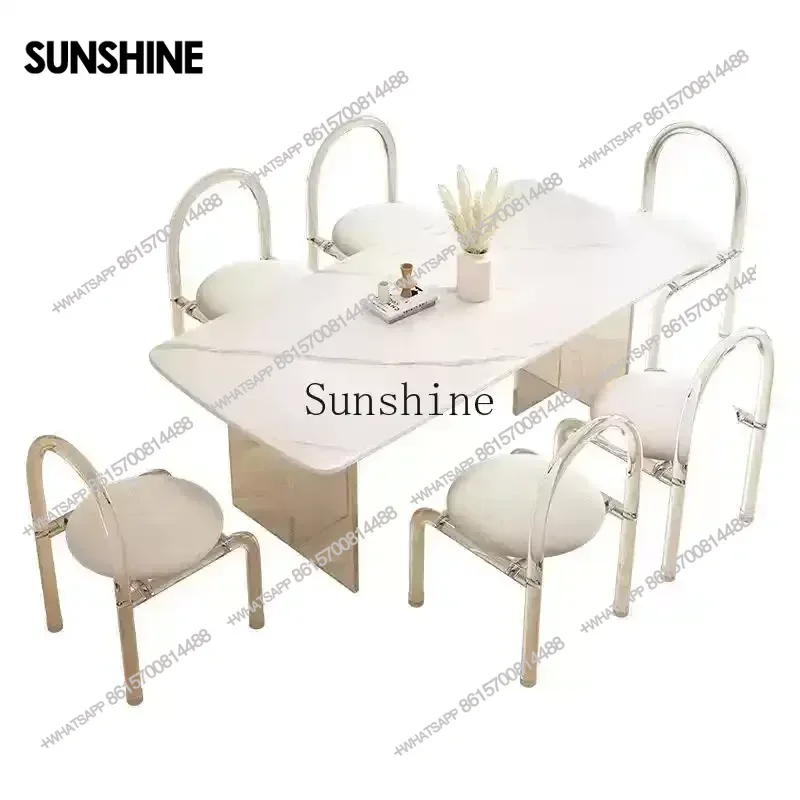 Minimal suspended dining table and chairs acrylic rectangular table restaurant small apartment householdX