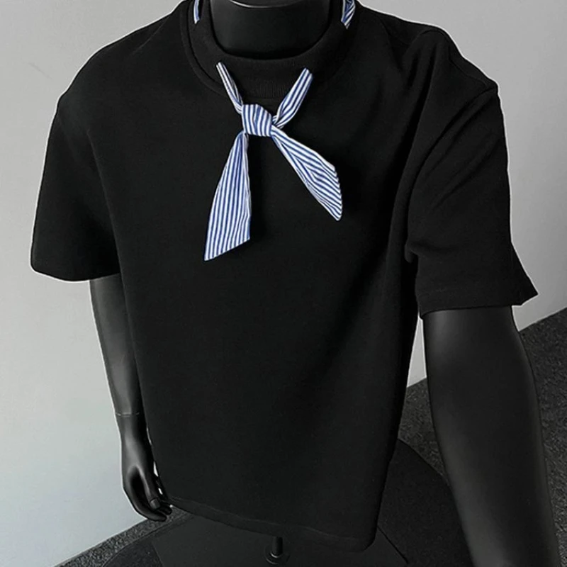 Urban Summer New Sailing Round Neck Short-sleeved T-shirt Men's Neckline Splicing High-end Couple Sailor Suit