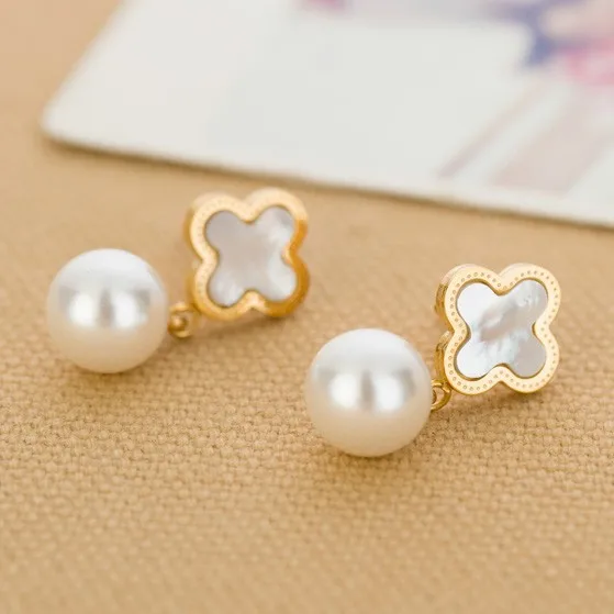 Korea Style Wedding Jewelry Accessories Stainless Steel Pearl Earrings