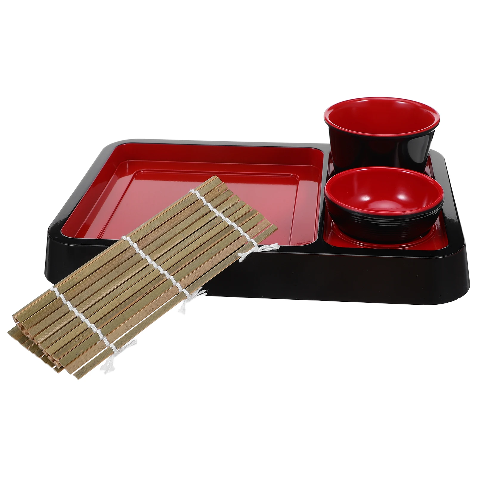 

Japanese Inspired Cold Noodle Plate Soba Serving Tray with Bamboo Mat Wood Food Dish for Sushi Snacks