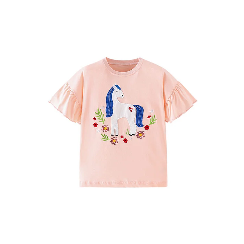 Jumping Meters New Arrival Ice Cream Embroidery Hot Selling Cotton Summer Girls Tshirts Baby Clothes Children\'s Tees Tops