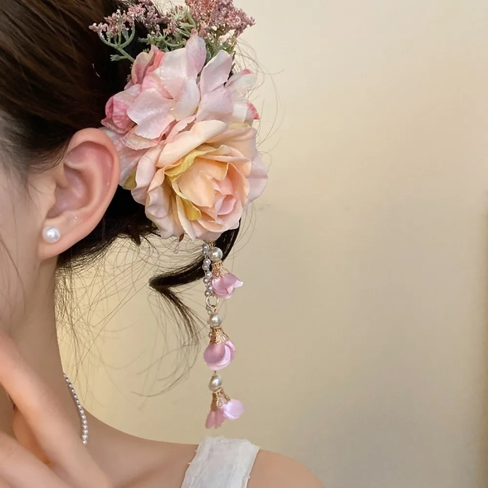 

Sweet Pearl Flower Hairpin Tassel Ancient Style Hanfu Hair Accessories Headdress Colorful Chinese Style Hair Clip Girls