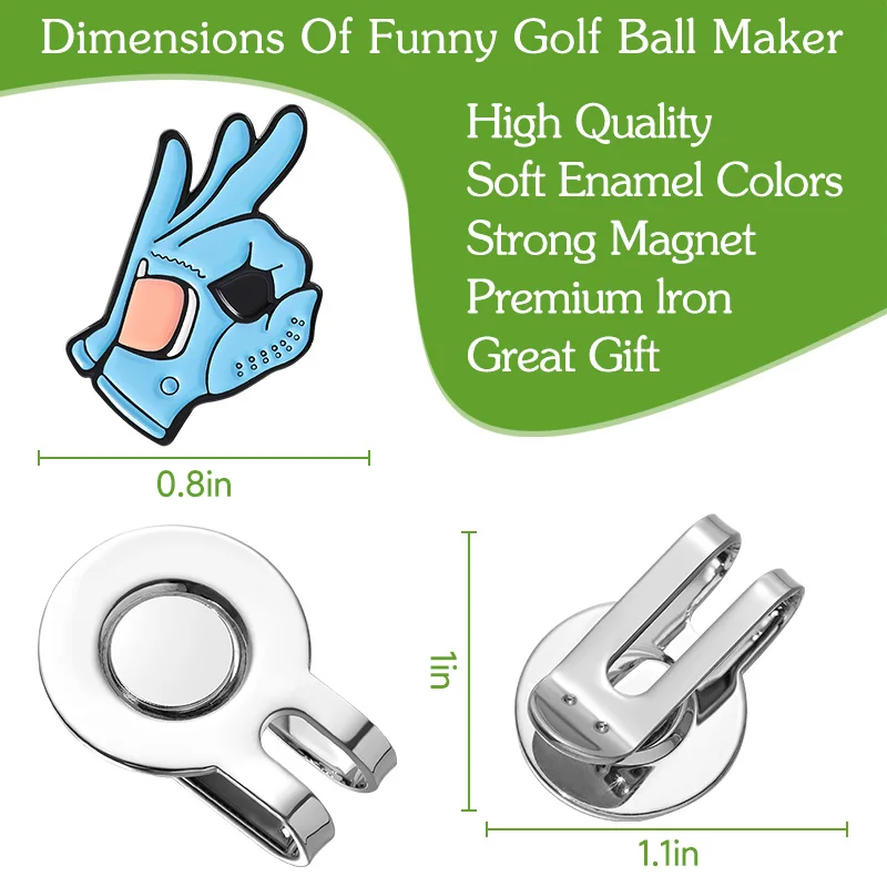 OK Sign Golf Hat Clip Ball Marker Magnetic Easily Attach to Hat Cartoon Flag Pattern Baseball Cap Clips Jewelry Accessories Gift