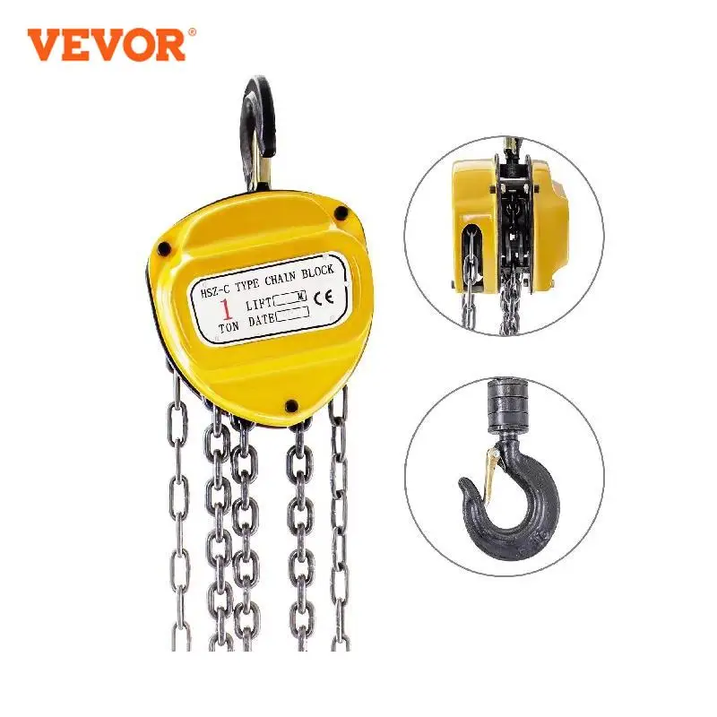 

VEVOR 0.5/1/2/3T Chain Hoist Anti-Rust Manual Chain Block 10/20FT 3m/6m with Two Hooks for Lifting Pulling Dragging Construction