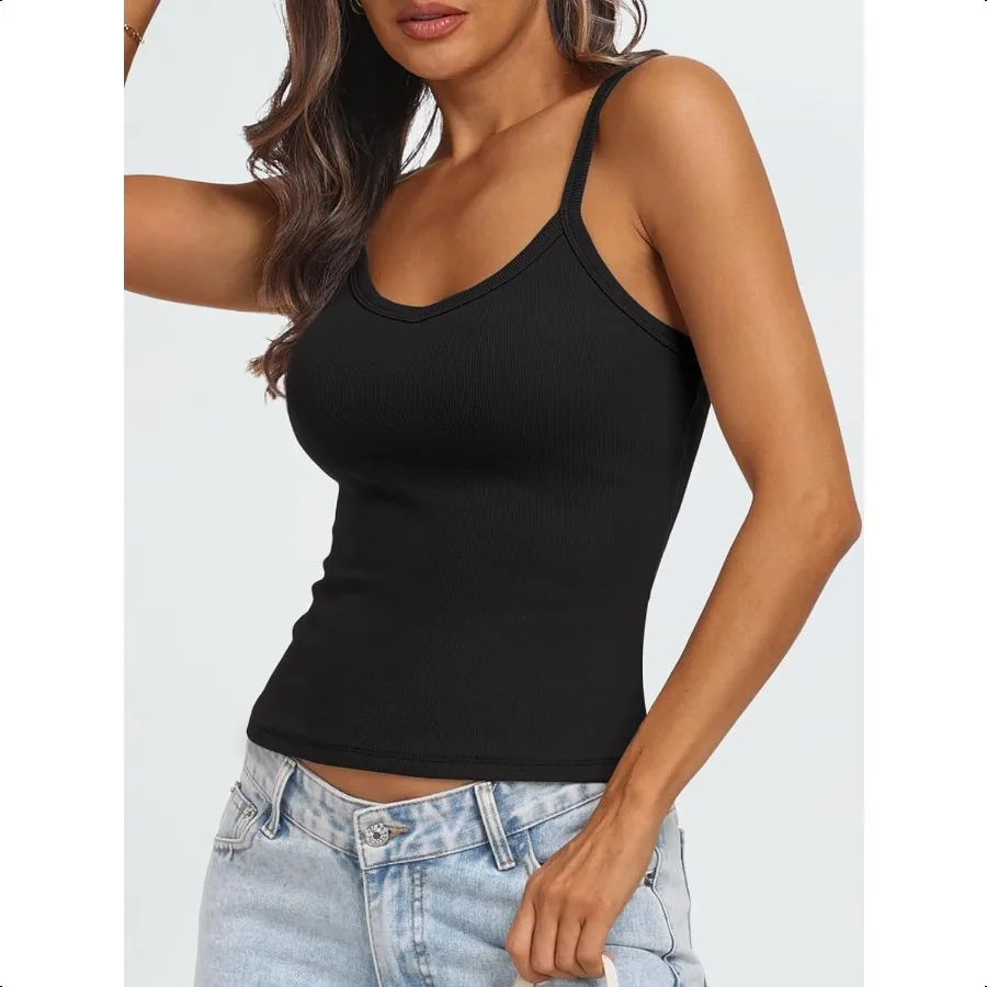 AUTOMET Crop Tank Top Vrouw Zomer V-hals Buis Geribbelde Tops Halter Spaghetti Cami Racerback Tees Dames
