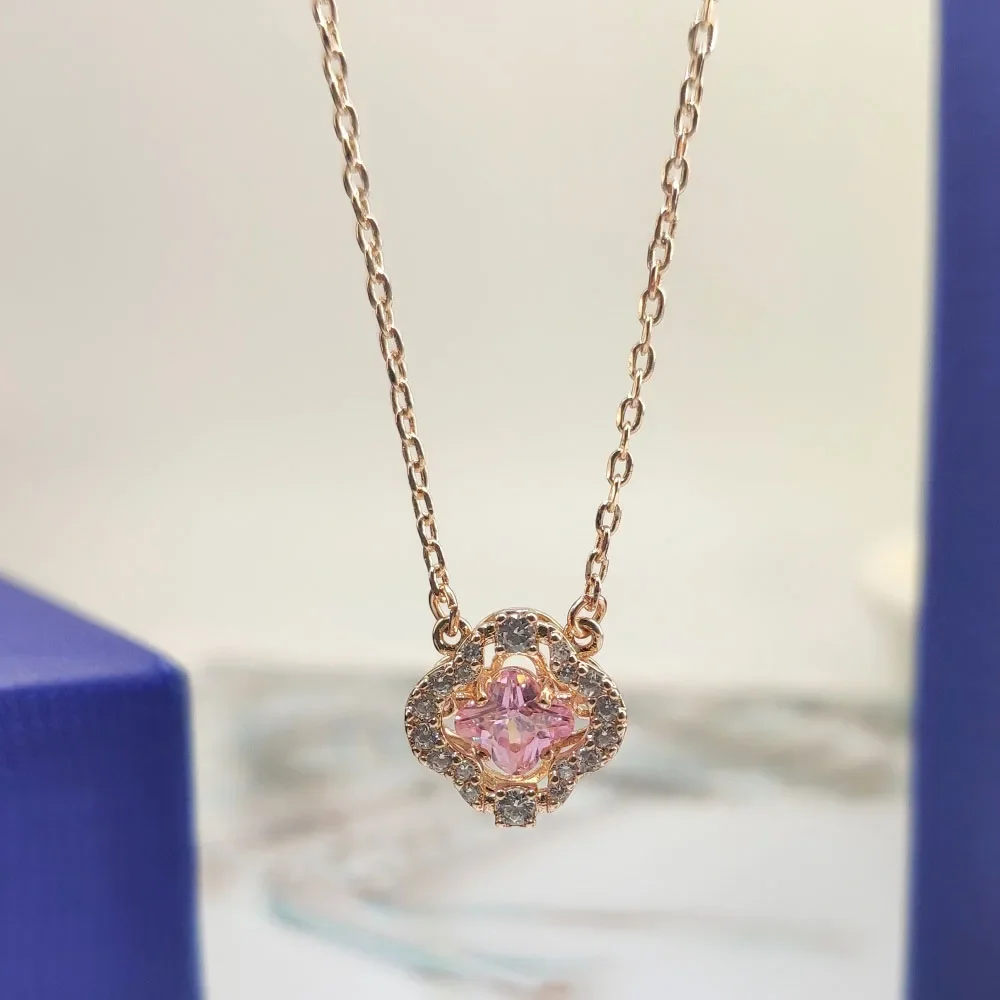 مجموعة مجوهرات أصلية فاخرة للنساء قلادة كريستالية للقفز وأقراط وسوار متحرك مجوهرات كريستال إكسسوارات رومانسية هدية