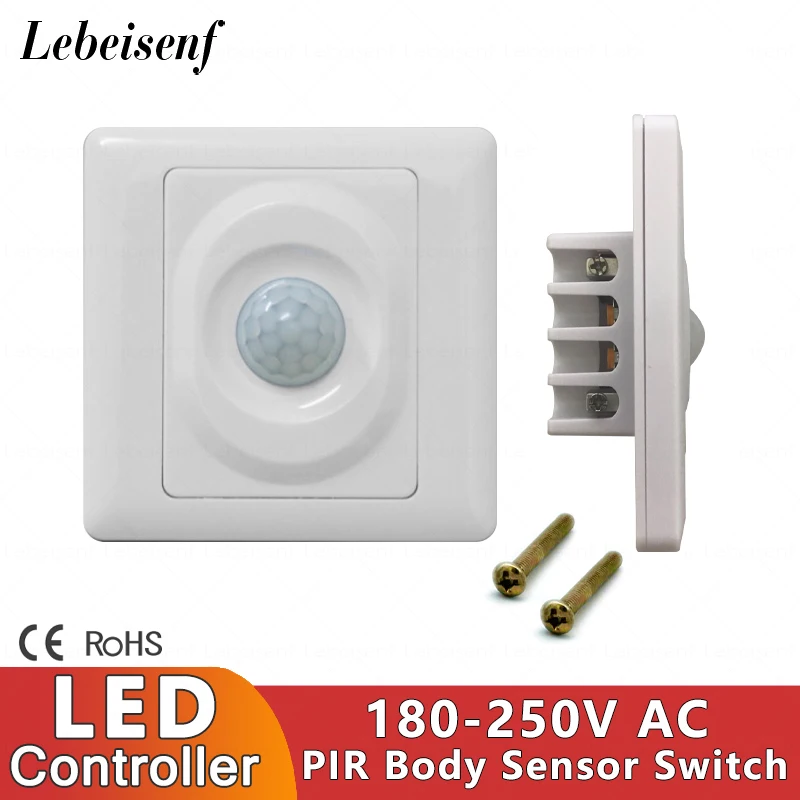 86 Type PIR Infrared Body Sensor Automatic Switch 220V AC 180-265V Wall Mount Panel White Photosensitive Delay Adjustable Single