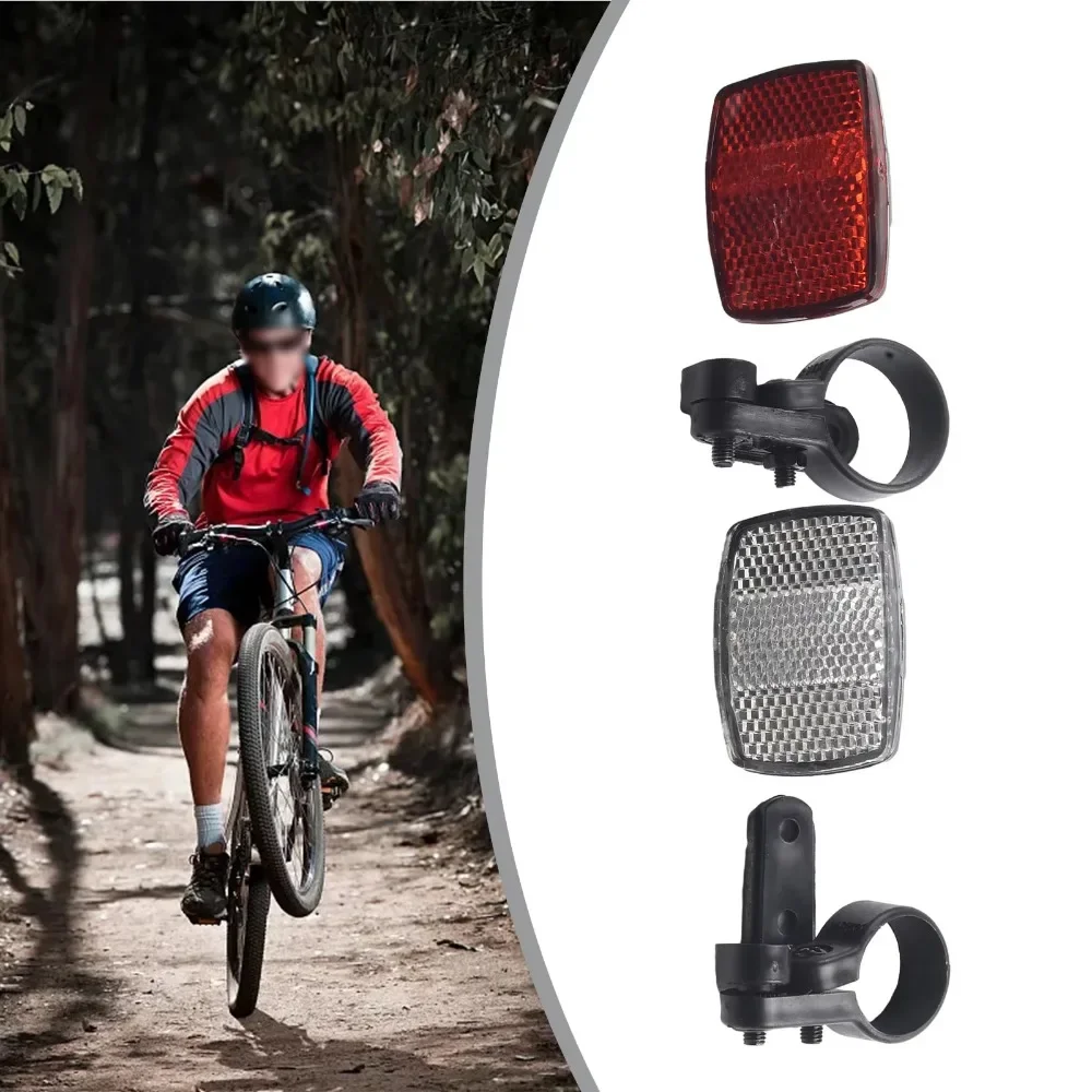 2 Pack Front & Rear Bike Bicycle Reflector Set, Red White Warning Safety Lens with Mounting Bracket, Bicycle Accessories