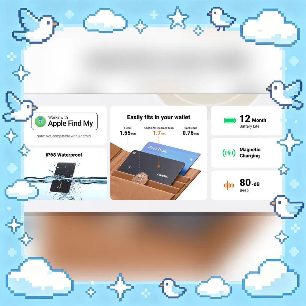 UGREEN CM817 45298 FineTrack Slim Smart Finder Card Bluetooth Tracker for Apple Find My Wallet Luggage