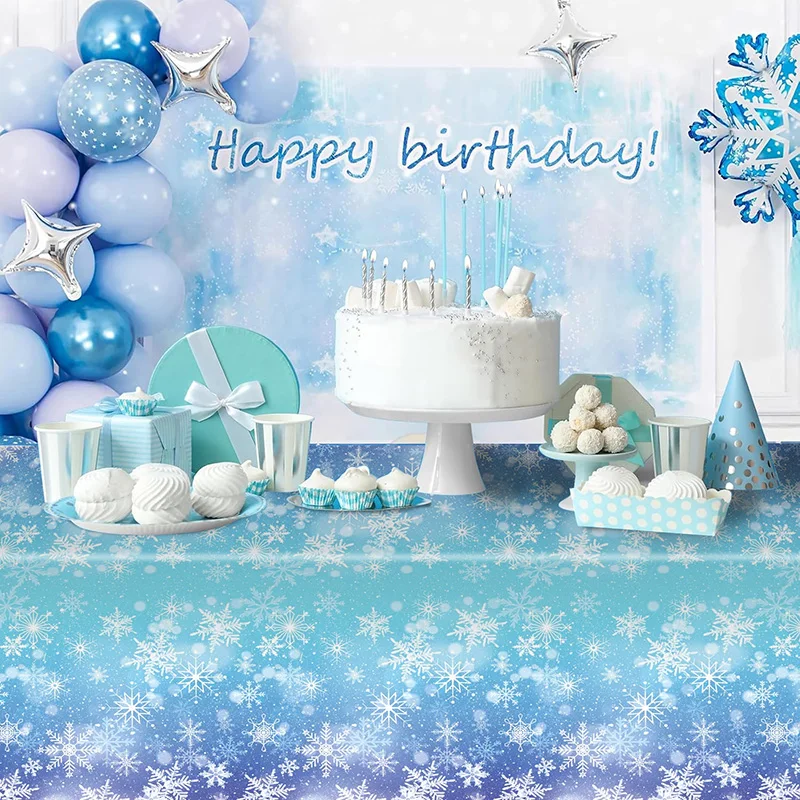 

1pc Christmas Tablecloth Snowflake PE Rectangular Printed Table Cloth Merry Xmas Dinner Home Party New Year Decoration