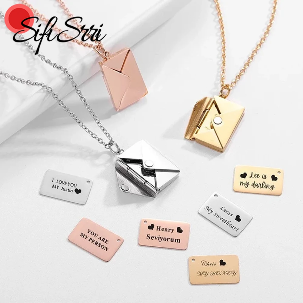 

Sifisrri Personalized Engrave Name Mail Envelope Necklace For Women Stainless Steel Custom Couple Picture Friends Jewelry Gift