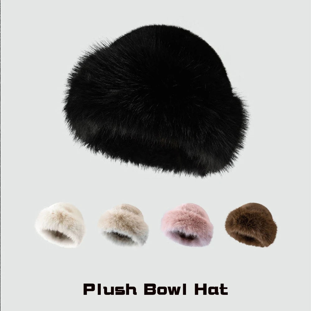 

Winter Plush Fisherman Hat For Women Thick Fluffy Fur Ear Protection Cap Windproof Warm Headgear Fashion Female Panama Basin Cap