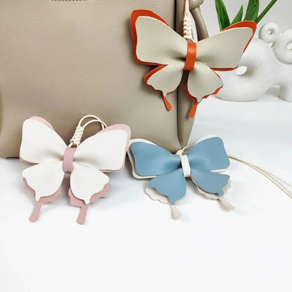 

Casual Cute Butterfly Bag Pendant Color Contrast PU Leather Fresh Backpack Decoration Korean Style Exquisite Car Key Chains Lady