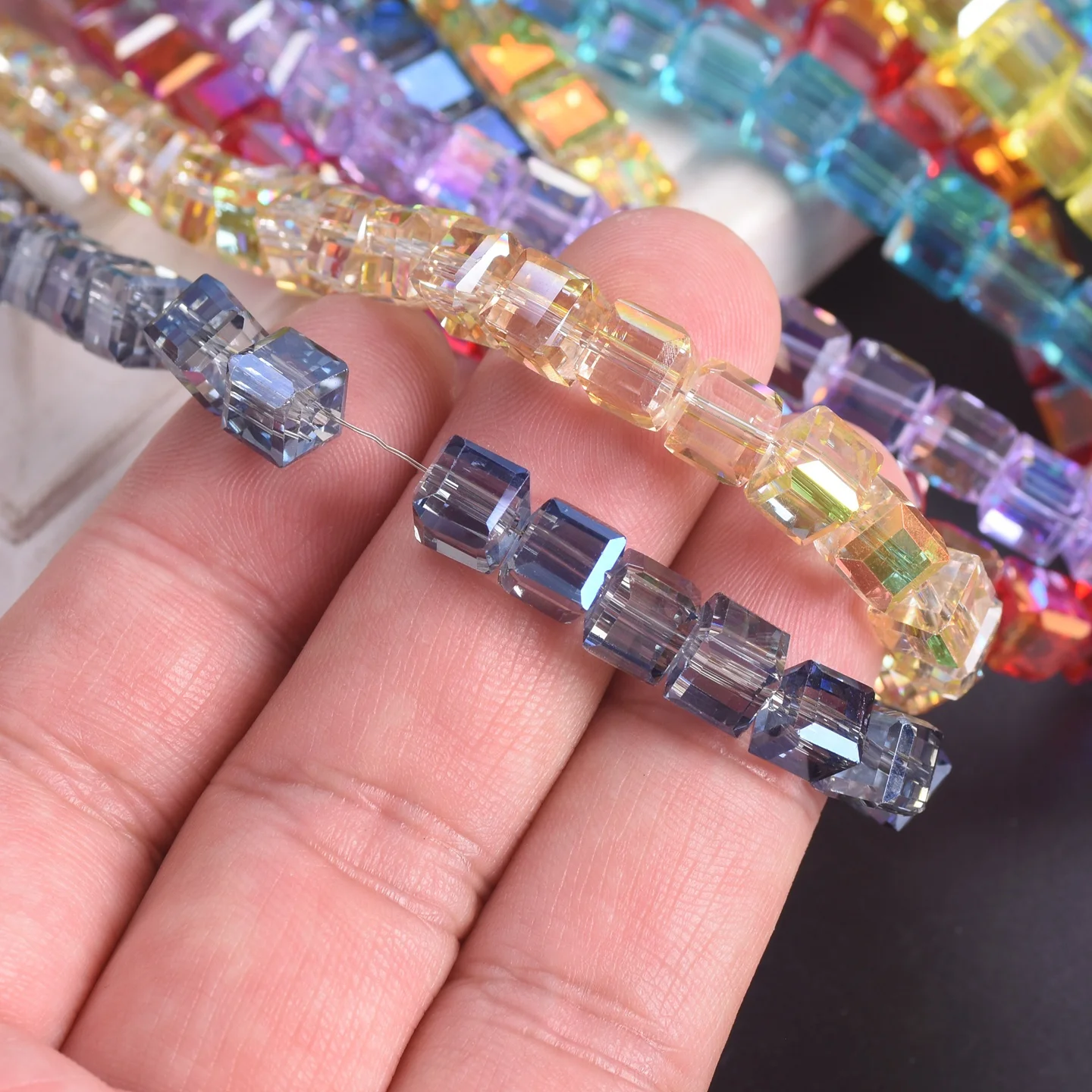 Cube Shape Glossy Colorful Faceted Crystal Glass Loose Beads 20PCS 7mm For DIY Jewelry Beading Supplies view 4
