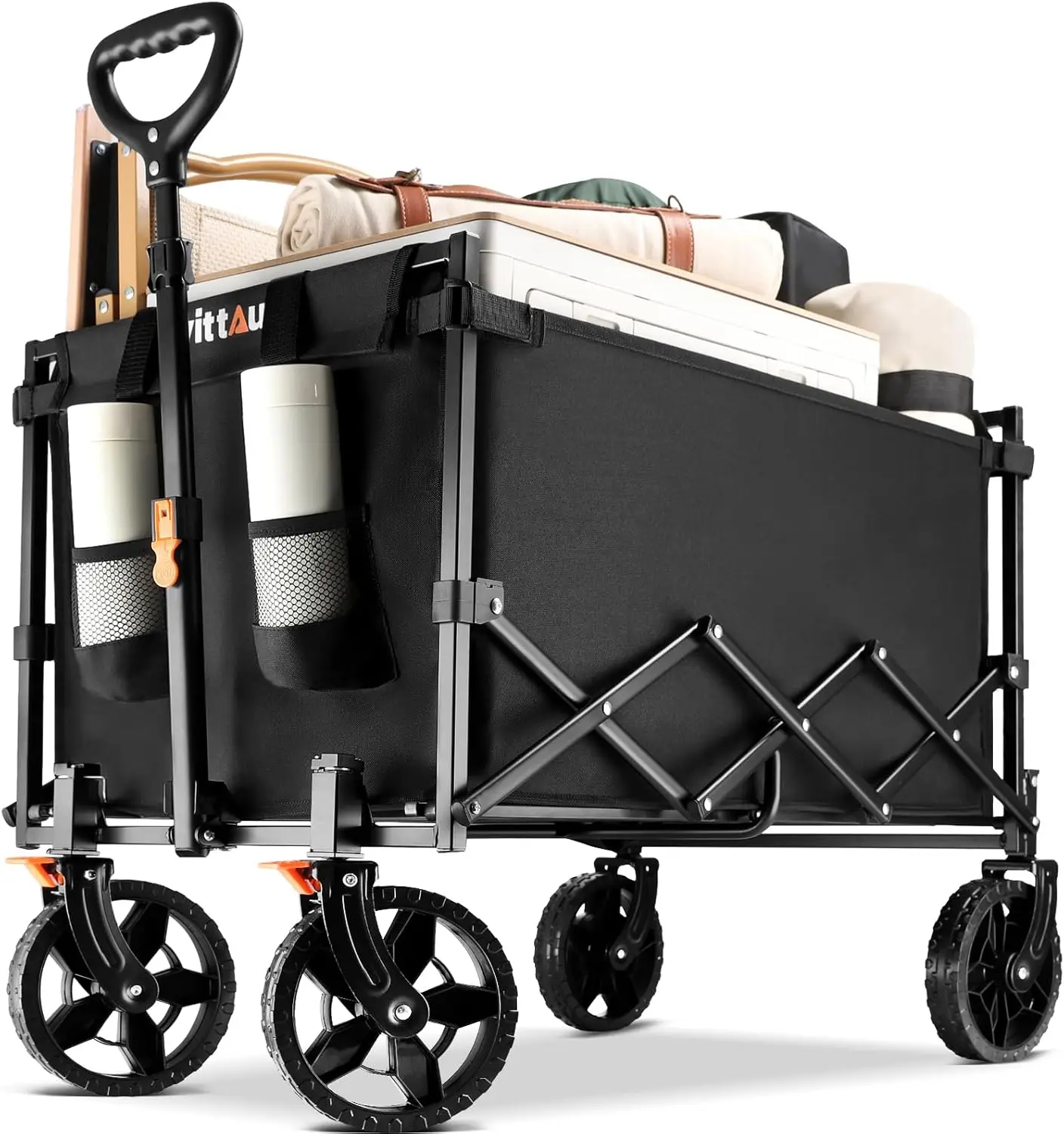 Collapsible Wagon Cart Heavy Duty Foldable, Portable Folding Wagon with Ultra-Compact Design, Utility Grocery Wagon