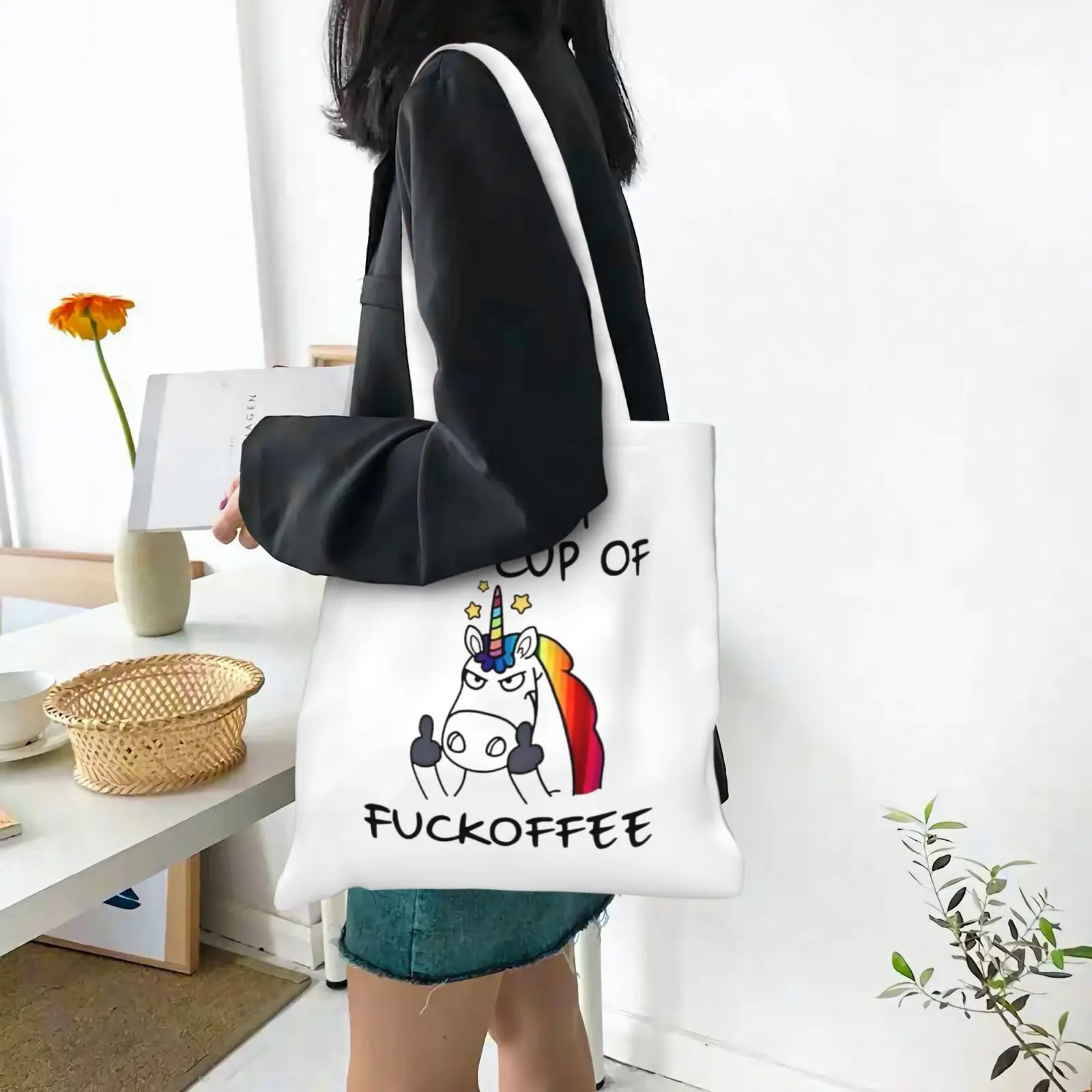 1pc Angry Unicorn Luggage Bags Harajuku Cartoon Vintage Shopping Canvas Bag Funny Women Shoulder Bags Kawaii Gifts for Children