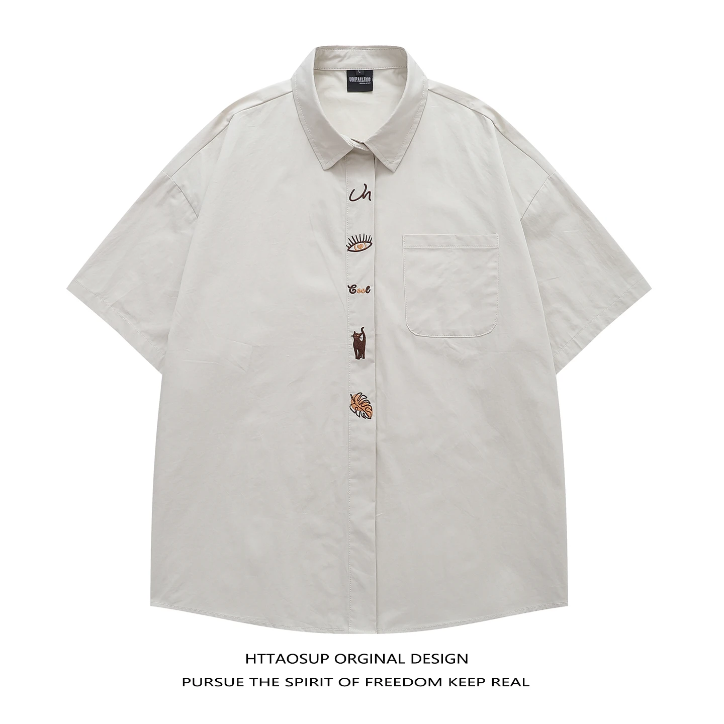 HTTAOSUP Japanese Style Casual Short Sleeve Embroidered Loose Men's Shirt Summer College Fashion Versatile Cotton Jacket