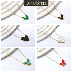 LUXUSTEEL Colorful Heart Butterfly Pendant Necklace For Women White Shell Golden Plated Stainless Steel Luxury Choker Gift