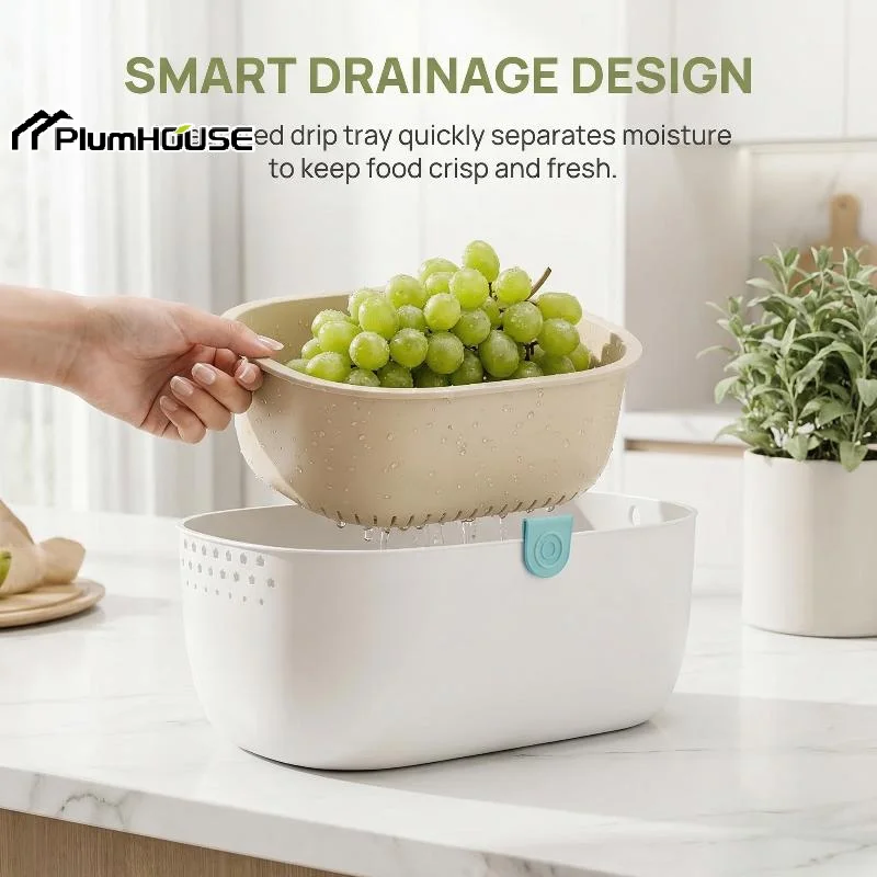 Cesto de Drenagem para Cozinha Doméstica, Bandeja Organizadora de Alimentos de Camada Dupla para Lanches, Frutas Secas, Lavagem e Drenagem Rápida