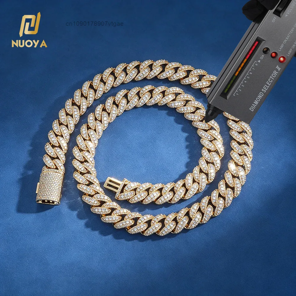 High NUOYA Quality 3 Rows Bubble Brass Moissanite Cuban Link Chain Necklace Pass Diamond Test Hip Hop Jewelry for Men and Women.