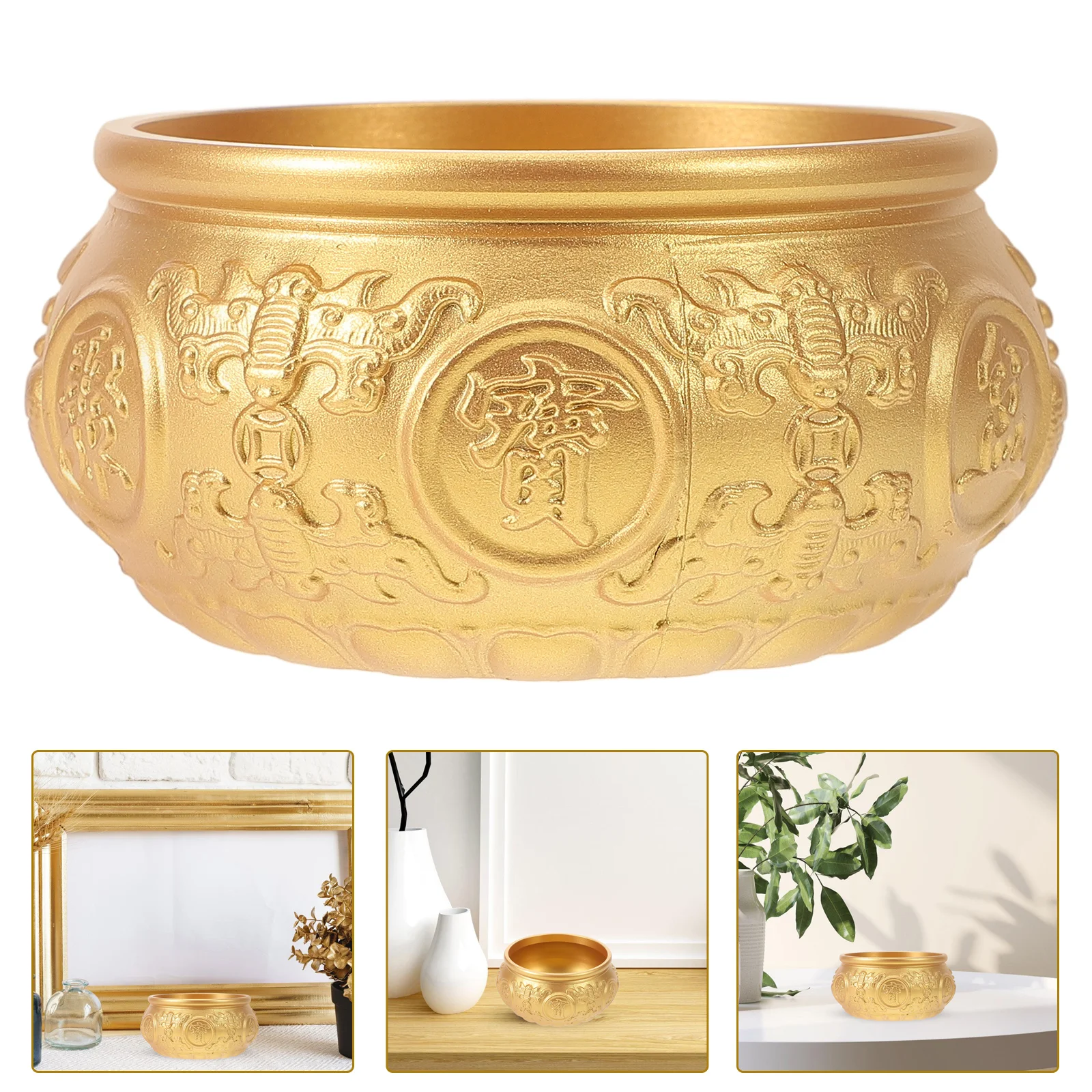 

Brass Treasure Vintage Decorative Office Desktop Decoration Retro Cornucopia Adornment Wealth Bowl Golden Tone