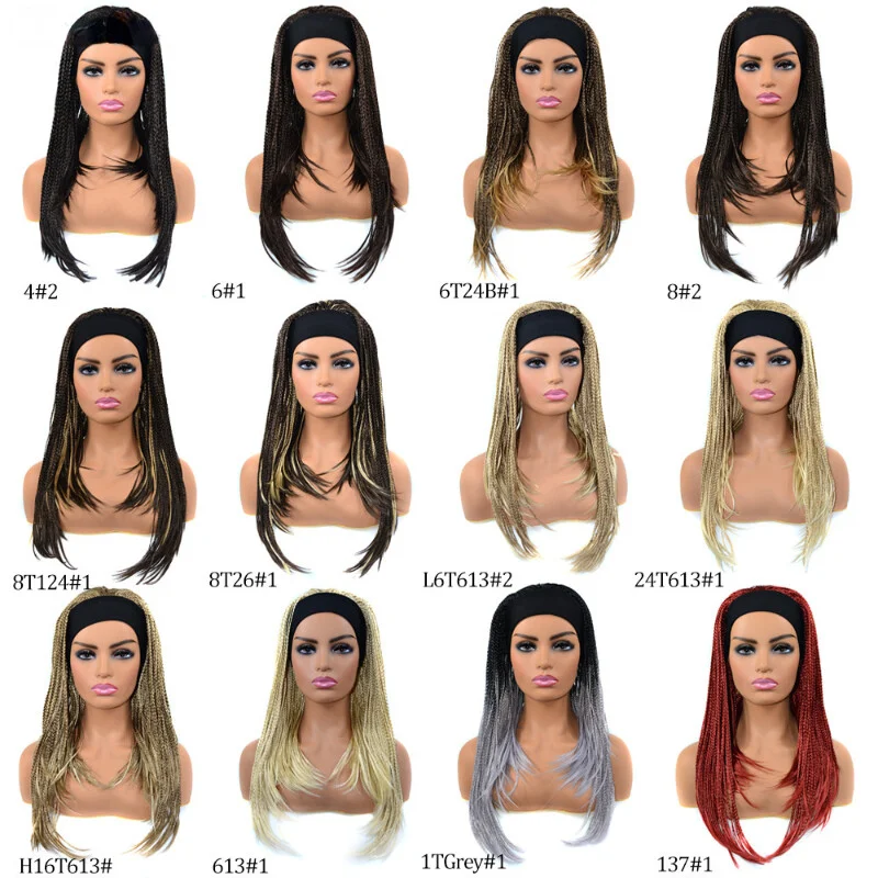 

Women Synthetic Long Straight Hand Made Braids 3/4 Half Full Wig Headband Wig