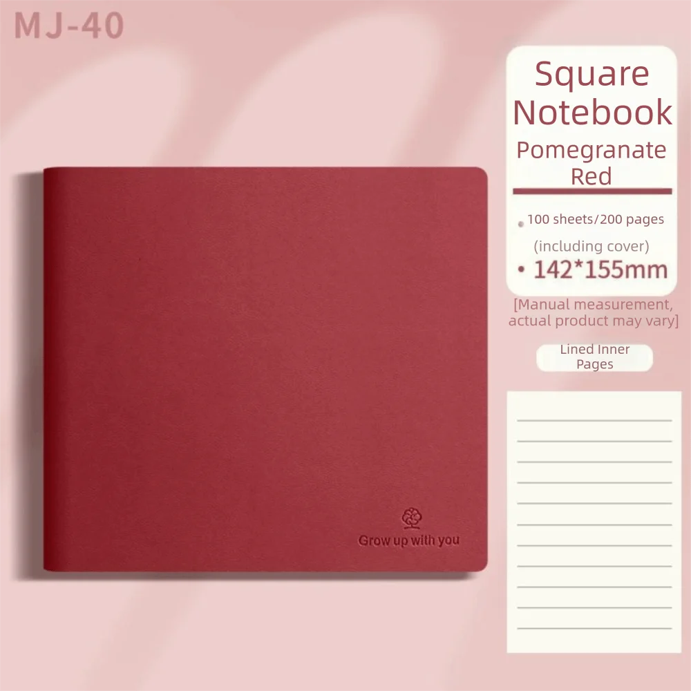 Candy Colors Square Notebook PU Soft Cover 100 Sheets 200 Pages Thick Notebook Horizontal Line Page Notepad Book