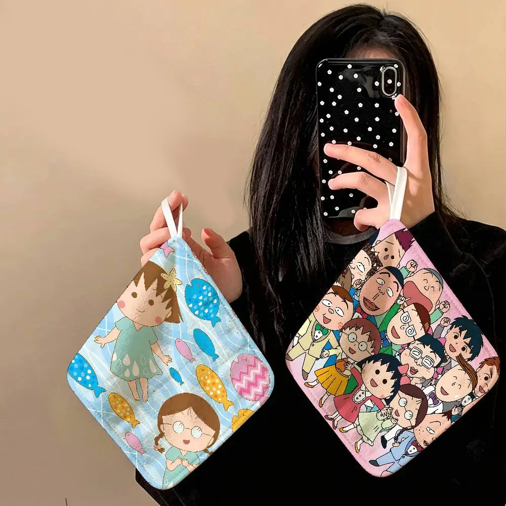 Catoon Chibi Maruko Chan Multi-scene Polyester Cotton Towel, Hanging Hand Wiping Cloth for Kitchen Bathroom Hotel
