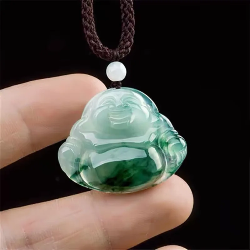 Old mine ice-type with floating patterns Maitreya pendant unisex large size smiling Buddha necklace jade pend