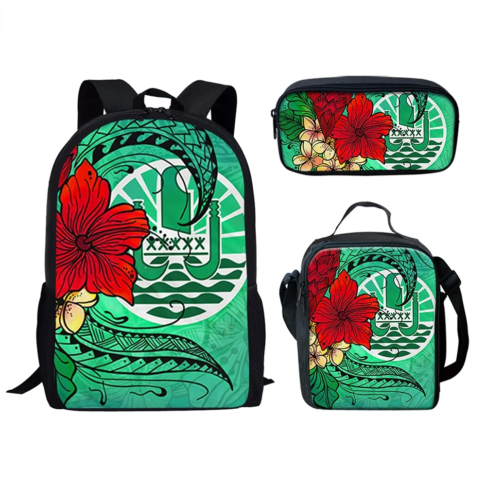 Cartoon Novelty Tahiti Polynesian Hibiscus 3D Print 3pcs/Set pupil School Bags Laptop Daypack Backpack Lunch bag Pencil Case