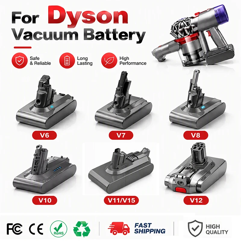 ✅Vacuum Cleaner rechargeable Battery for Dyson V6V7V8V10V11V12Series SV07 SV09 SV10 SV12 DC62 Absolute Fluffy Animal Pro Bateria