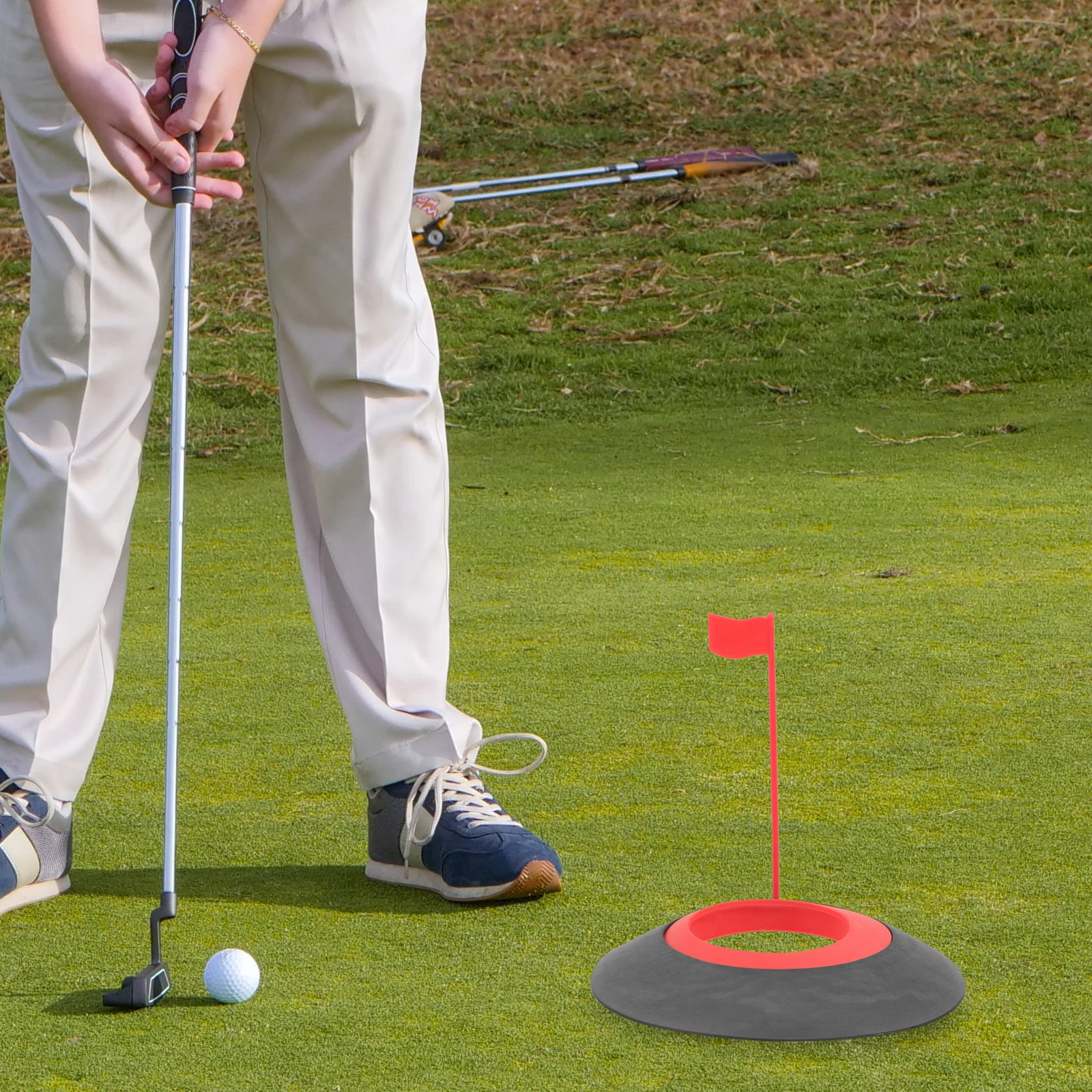 

Golf Putting Disc Hole Cup TPU Portable Practice Aid Compact Training Tools Black Red Color Indoor Outdoor Use Continuous Return