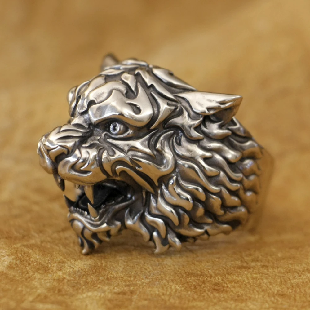 Huge Heavy Armored Tiger Cupronickel Ring Punk Animal Jewelry CP398 Open US Size 8-15