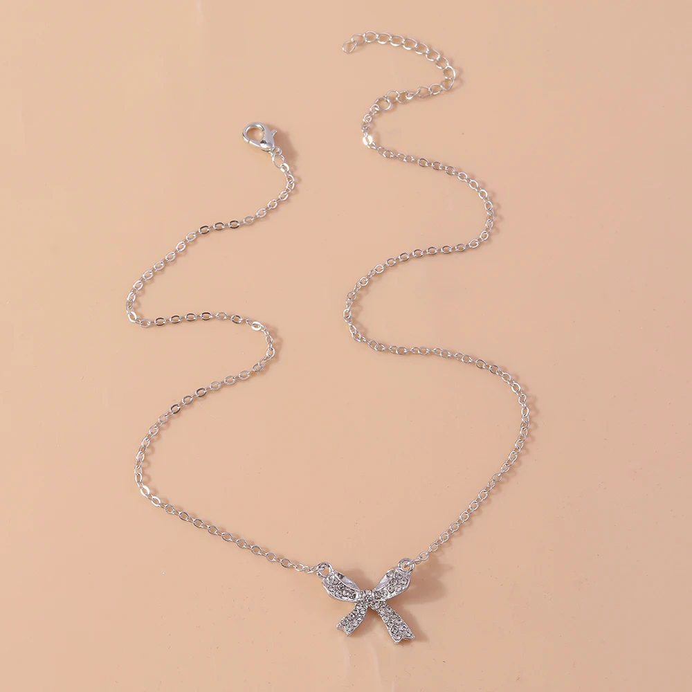 Aihua Minimalistische Gold Silber Farbe Kristall Bowknot Anhänger Halskette für Frauen Geometrische Schlüsselbein Ästhetische Halskette Geschenke – Detail 7