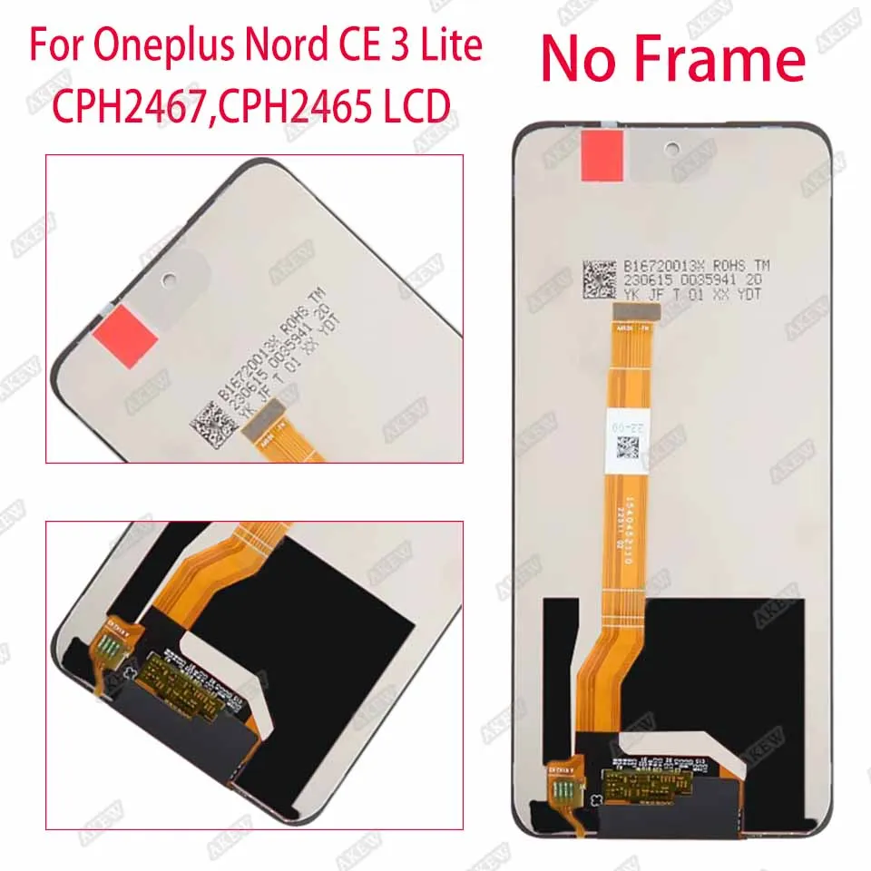 AKEW untuk OnePlus Nord CE 3 Lite layar LCD CE3 Lite layar sentuh CPH2467 CPH2465 Digiziter rakitan CE3Lite suku cadang pengganti