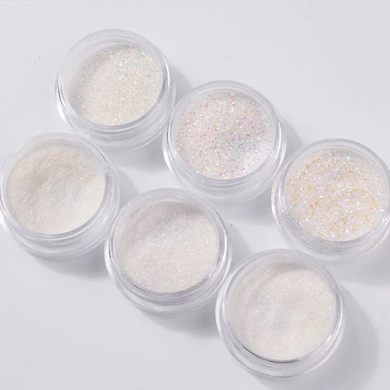 Paillettes holographiques blanches pour ongles, mélange de poudre Laser, poussière 3D, décoration pour Nail Art, 6 pièces/ensemble