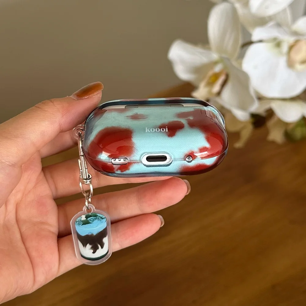 Cartoon Cute Amber Blue Clear Soft Earphone Case For AirPods 4nd Air Pods 3 Pro 2 With Keychain Fall Prevention Protective Cover