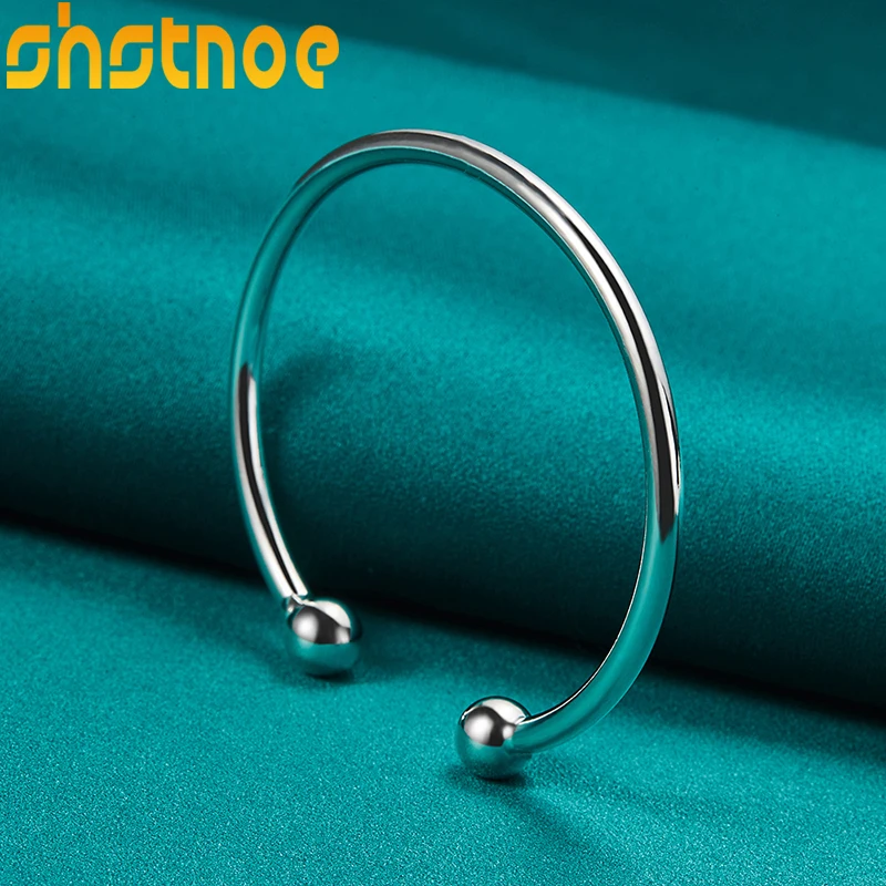 925 Sterling Silver 4mm Smooth Solid Bead Open Bangle Bracelet For Man Women Engagement Wedding Charm Fashion Party Jewelry