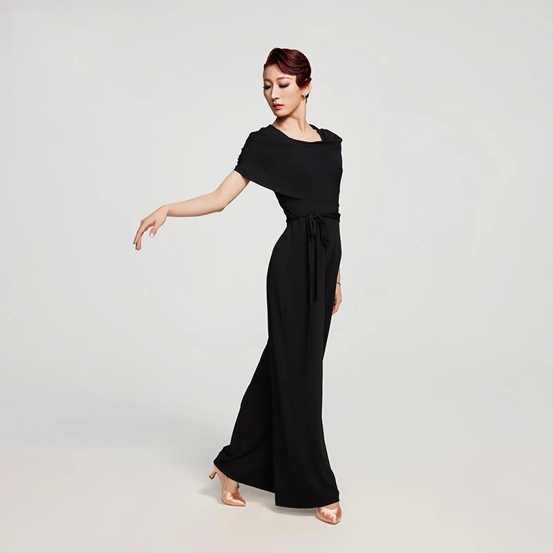 Latin Ballroom Dance เสื้อผ้าผู้หญิงสีดําผู้ใหญ่กางเกง Waltz Dance Performance การแข่งขันสวมใส่ BL16509