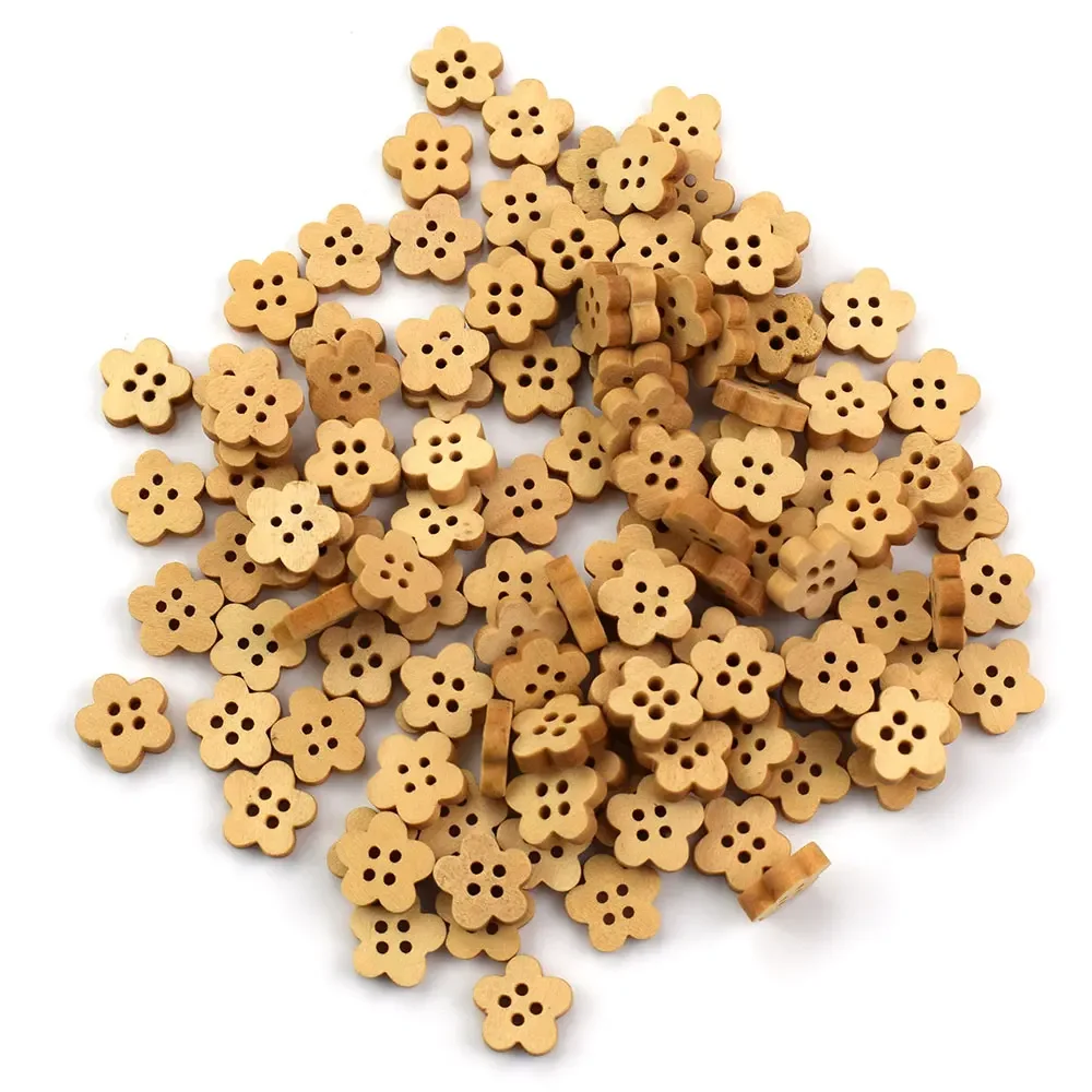 

100 шт., натуральный микс, цветочный узор, деревянные пуговицы, скрапбукинг, картон для украшения дома, вечерние украшения, сделай сам, деревянная пуговица