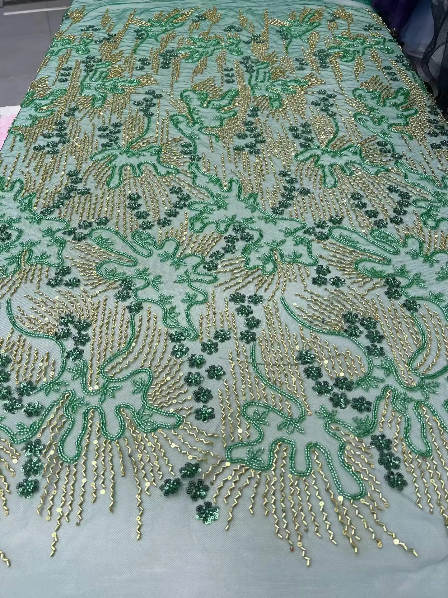 

5 Yards African Green Beaded Lace Fabric For Nigerian Women Wedding Dress 2026 High Quality French Tulle Sequins Lace Fabrics