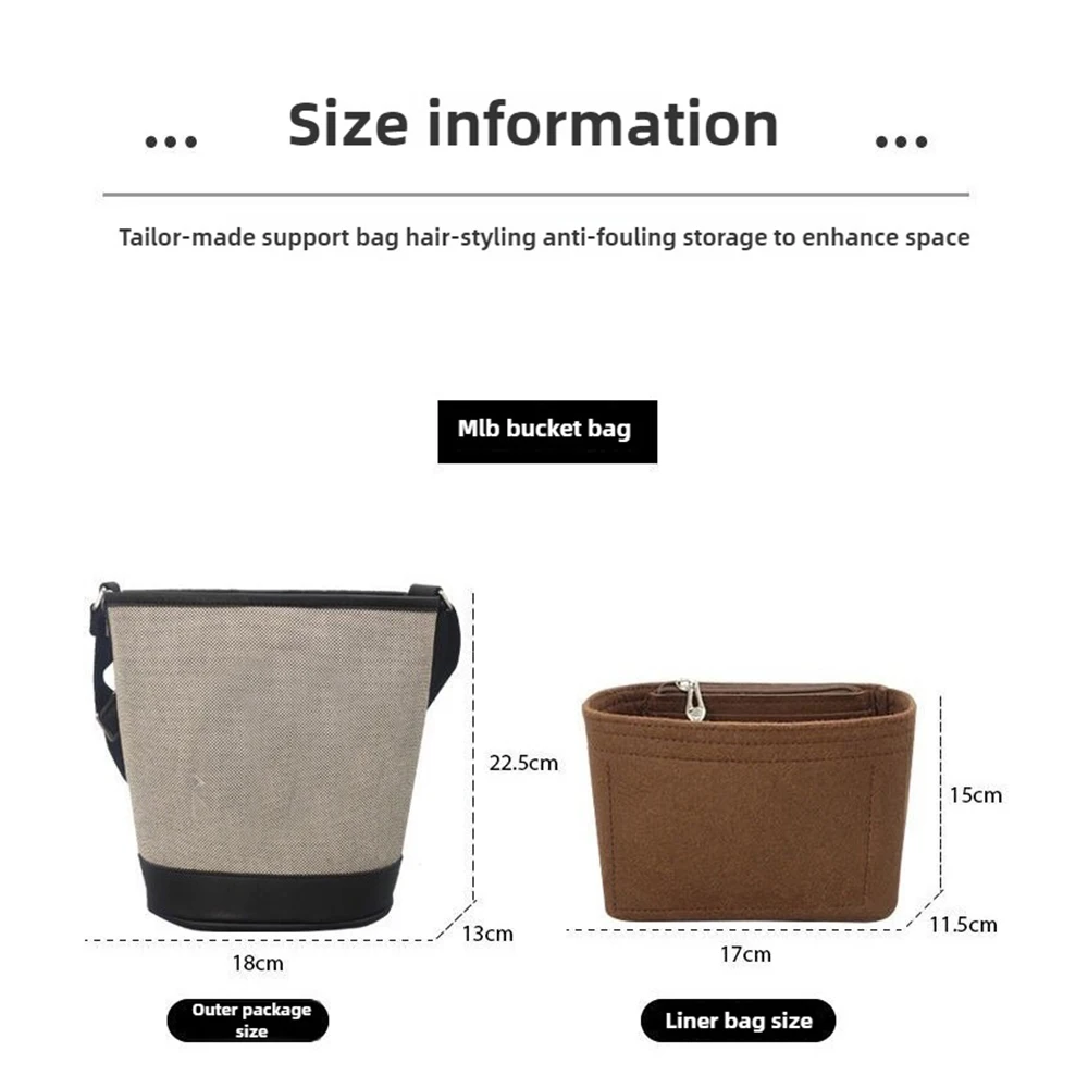 Portable Felt Hnadbag Insert Bag Purse Organizer Insert Support Internal Handbag Organization Purse Liner For MLB Bucket Bag