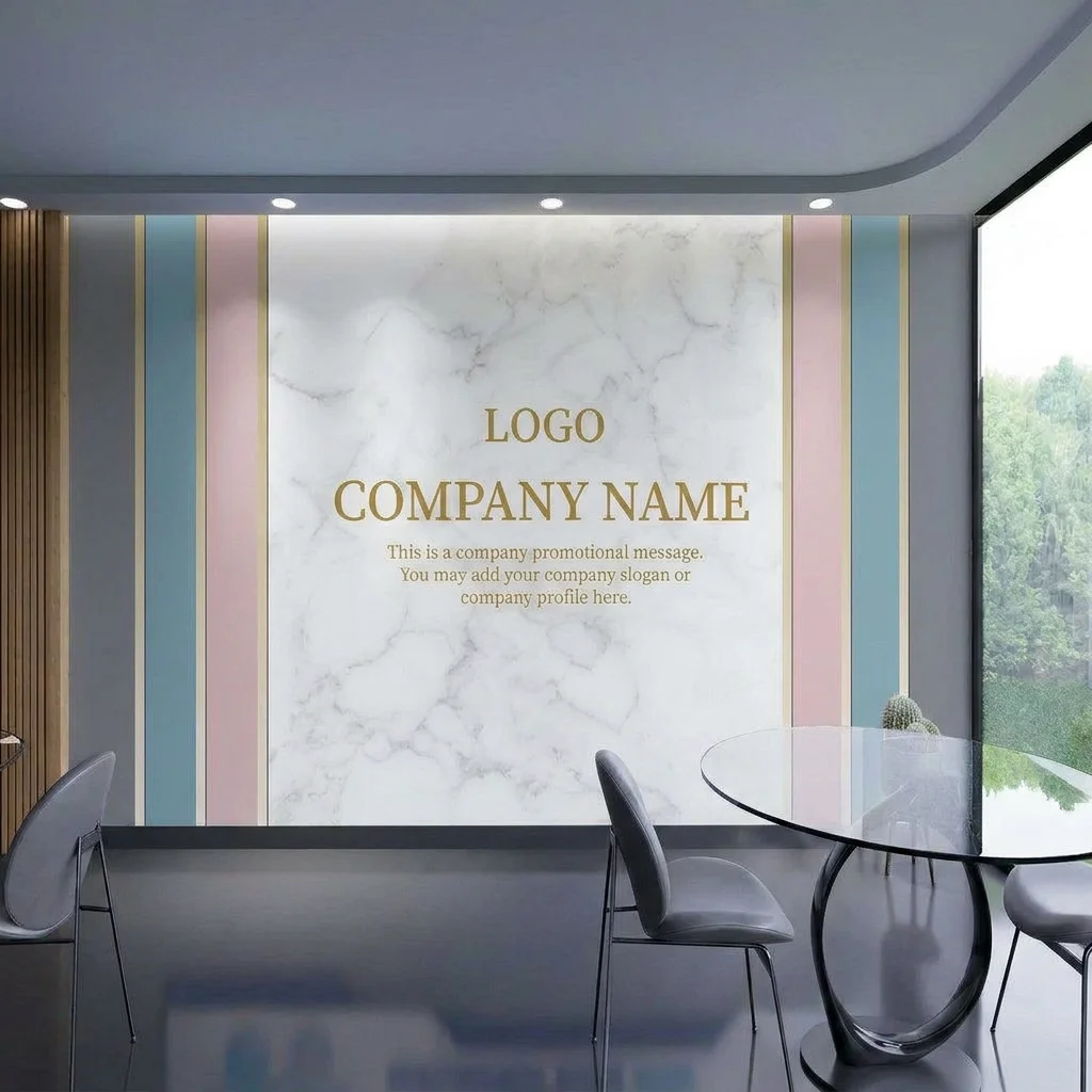 2D flat, imitation marble texture, company reception desk background wall, office reception area, self-adhesive material.
